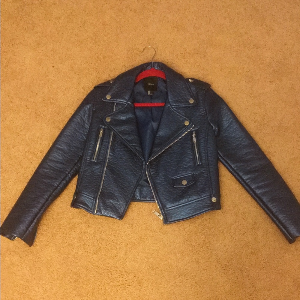 SOLD 🎉 Motorcycle Faux blue leather jacket
